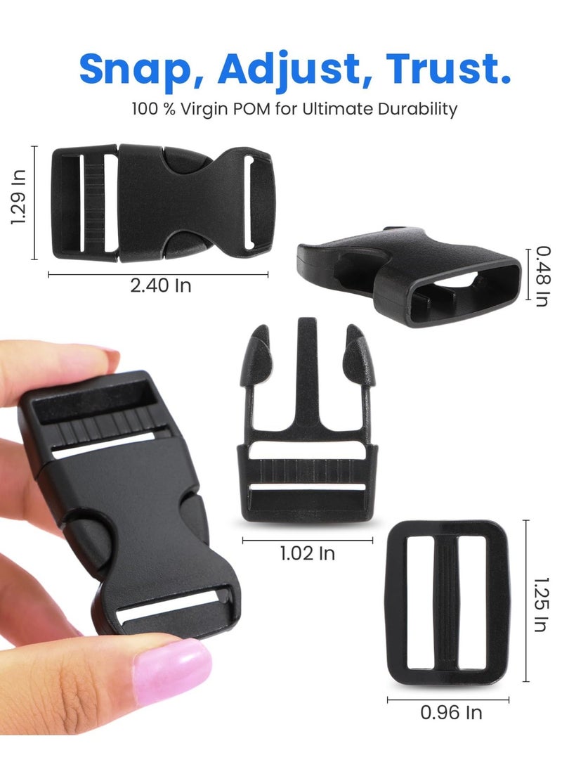 OSHIMA Buckle & Strap Kit, 6 Yards 1 Inch Wide Polyester Webbing Stronger Than Nylon 6 Heavy Duty Adjustable Quick Side Release Plastic Buckles & 12 Triglide Clips, Reusable Adjustable Extender Straps - Image 2